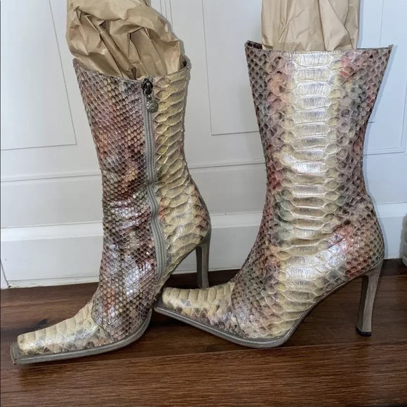 Gianni Bravo authentic multicolored leather scaled skin boots sz 38 1/2- US sz 8 - Picture 1 of 9
